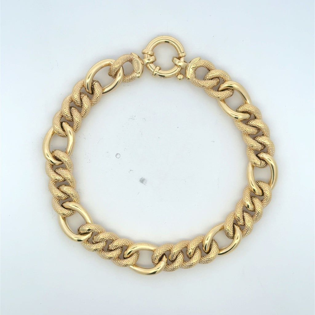 Bracelet Fancy Textured Hollow Figaro 9.5mm 8" 10K