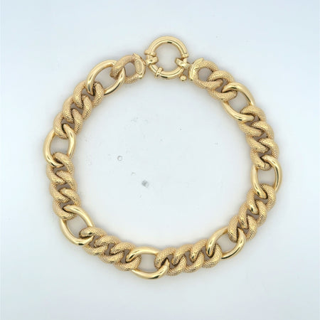 Bracelet Fancy Textured Hollow Figaro 9.5mm 8" 10K