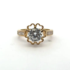 Ring Baguette Band with Stone in Hearts 6.5 2mm 10K
