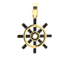 Pendant Ship’s Wheel with Black CZ 32.5 10K