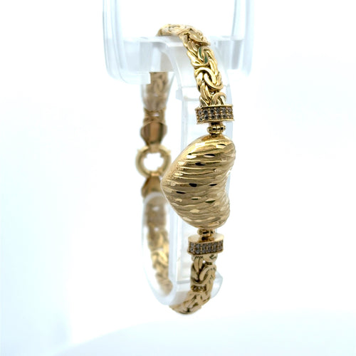 Bracelet Byzantine with Rough Textured Heart 6.5mm 7.5" 10K