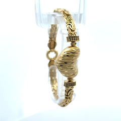 Bracelet Byzantine with Rough Textured Heart 6.5mm 7.5" 14K