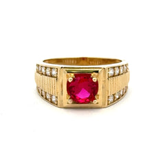 Ring DBL Channel-Set CZ & Wine Round Stone 11 4.5mm 10K
