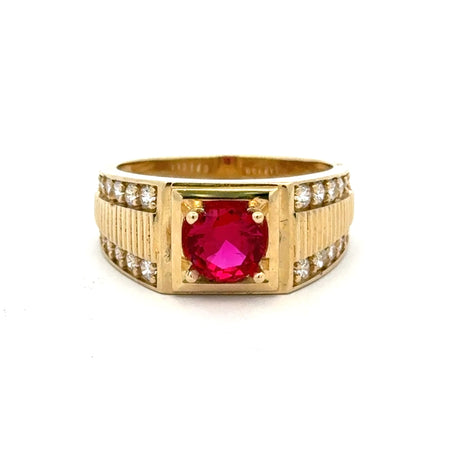 Ring DBL Channel-Set CZ & Wine Round Stone 11 4.5mm 10K
