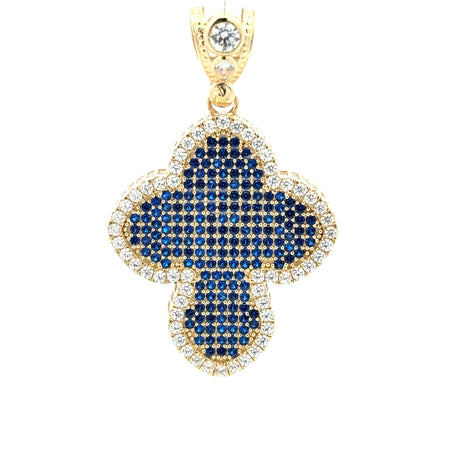 Pendant CZ-Iced Trefoil Blue Cross 48.5 10K