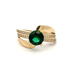 Ring Crossover Pavé Band with Green Stone 7 2mm 10K