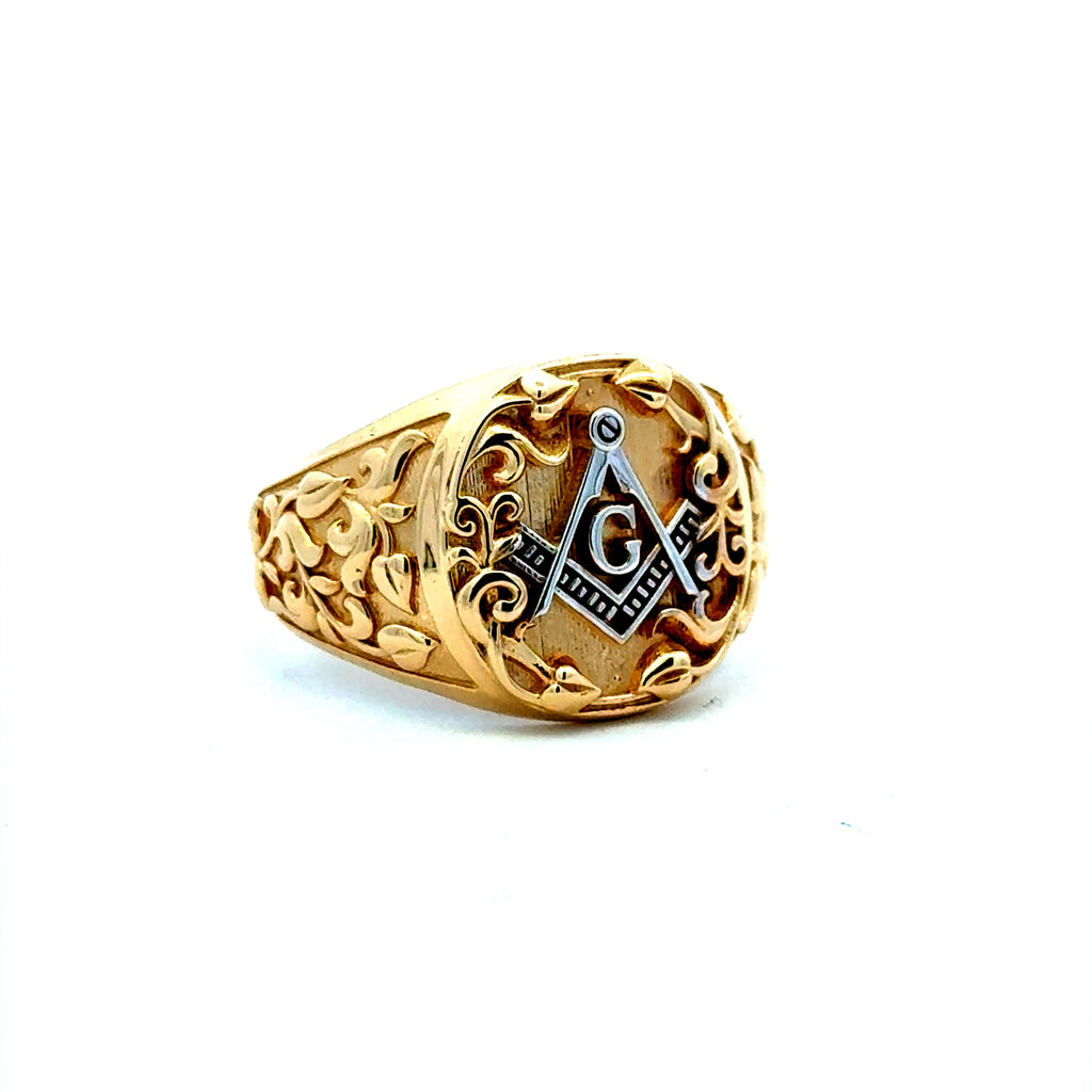 Ring Masonic Square & Compass with CZ 13 6mm 14K