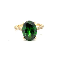 Ring Women CZ-Iced Band Green Oval Stone 7 2mm 10K