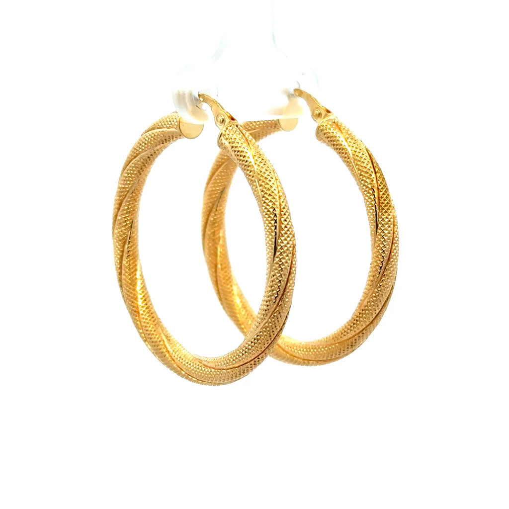 Earrings Twisted Textured Hoops 38 3.5mm 10K