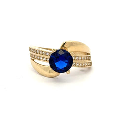 Ring Crossover Pavé Band with Royal Blue Stone 7 2mm 10K