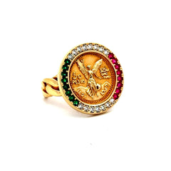 Ring Mexican 'Centenario' Style with CZ 7 2mm 14K