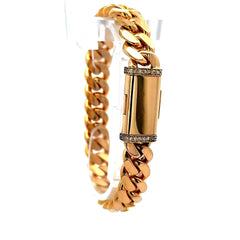 Bracelet Cuban Link with Sided Diamond Sleek Lock 10mm 7.5" 14K