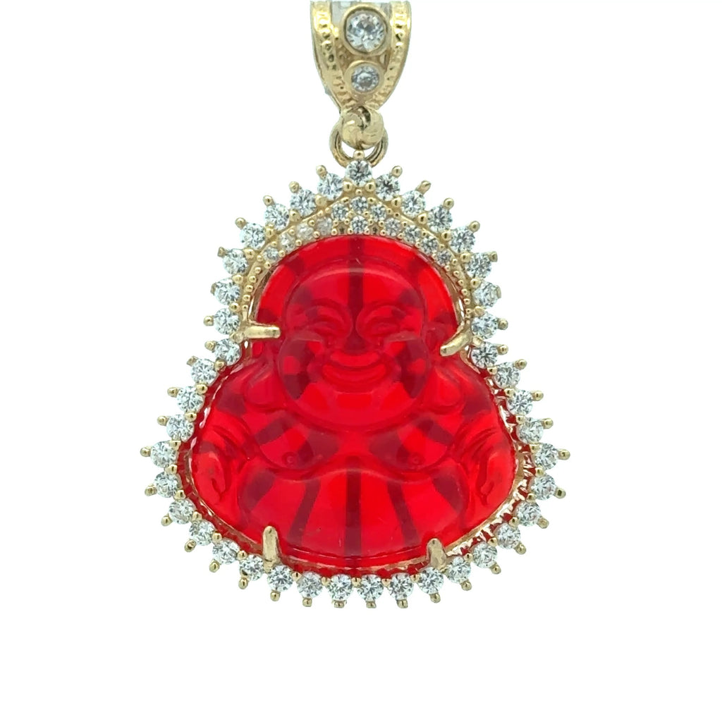 Pendant CZ Halo Seated Red Buddha 44.5 10K