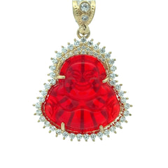 Pendant CZ Halo Seated Red Buddha 44.5 10K