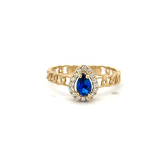 Ring Link Band Royal Blue Teardrop Stone and CZ 7 2.5mm 10K