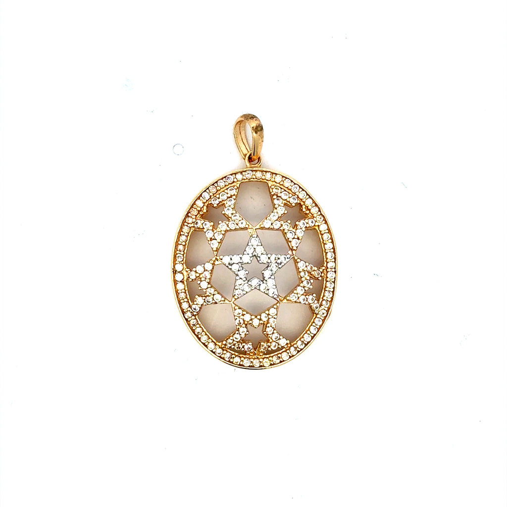 Pendant Oval Pave Star Cutout 34 14K