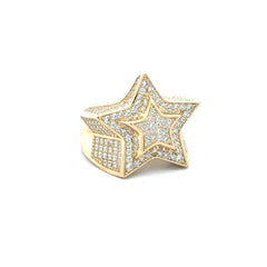 Ring CZ-Iced Big Stepped Star 11 5.5mm 10K