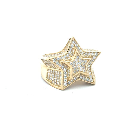 Ring CZ-Iced Big Stepped Star 11 5.5mm 10K