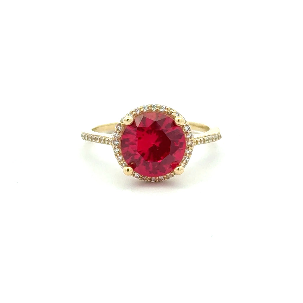 Ring Women Wine Round Stone and CZ 7.5 1mm 10K