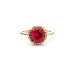 Ring Women Wine Round Stone and CZ 7 1mm 10K