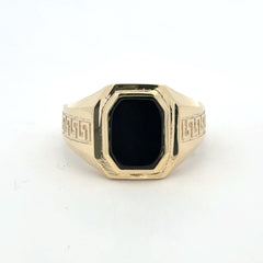Ring Greek Key and Onyx 10.5 4mm 10K