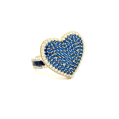 Ring Band with CZ-Iced Big Blue Heart 9.5 3.5mm 10K