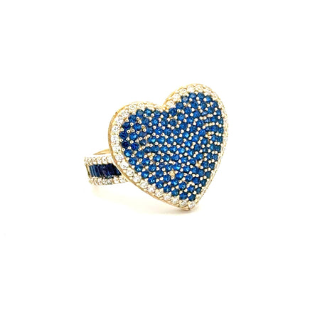 Ring Band with CZ-Iced Big Blue Heart 9.5 3.5mm 10K