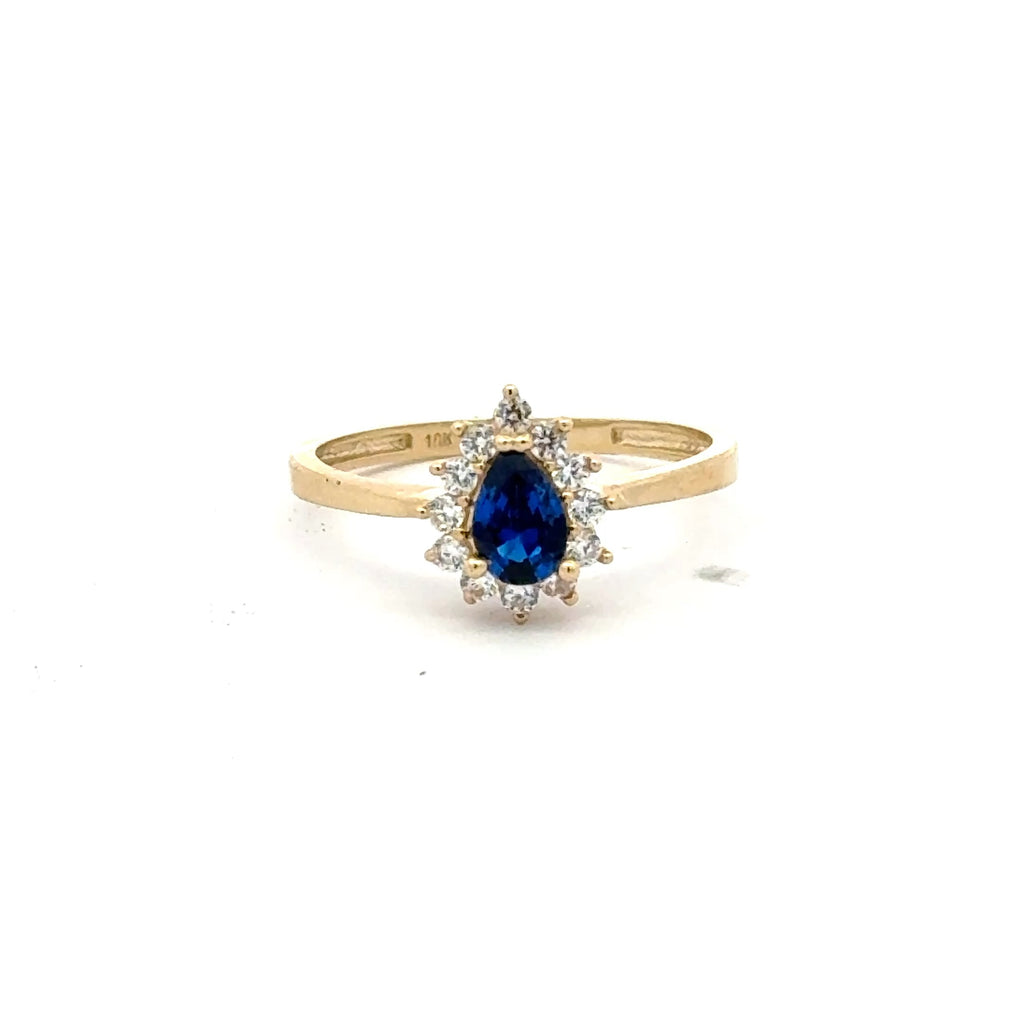 Ring Little Floral Women Royal Blue Teardrop Stone 7 1.5mm 10K