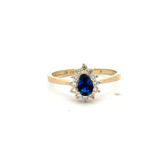 Ring Little Floral Women Royal Blue Teardrop Stone 7 1.5mm 10K