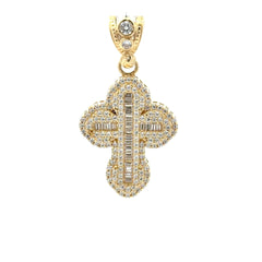 Pendant CZ-Iced with Baguette Stones in Trefoil Cross 39 10K