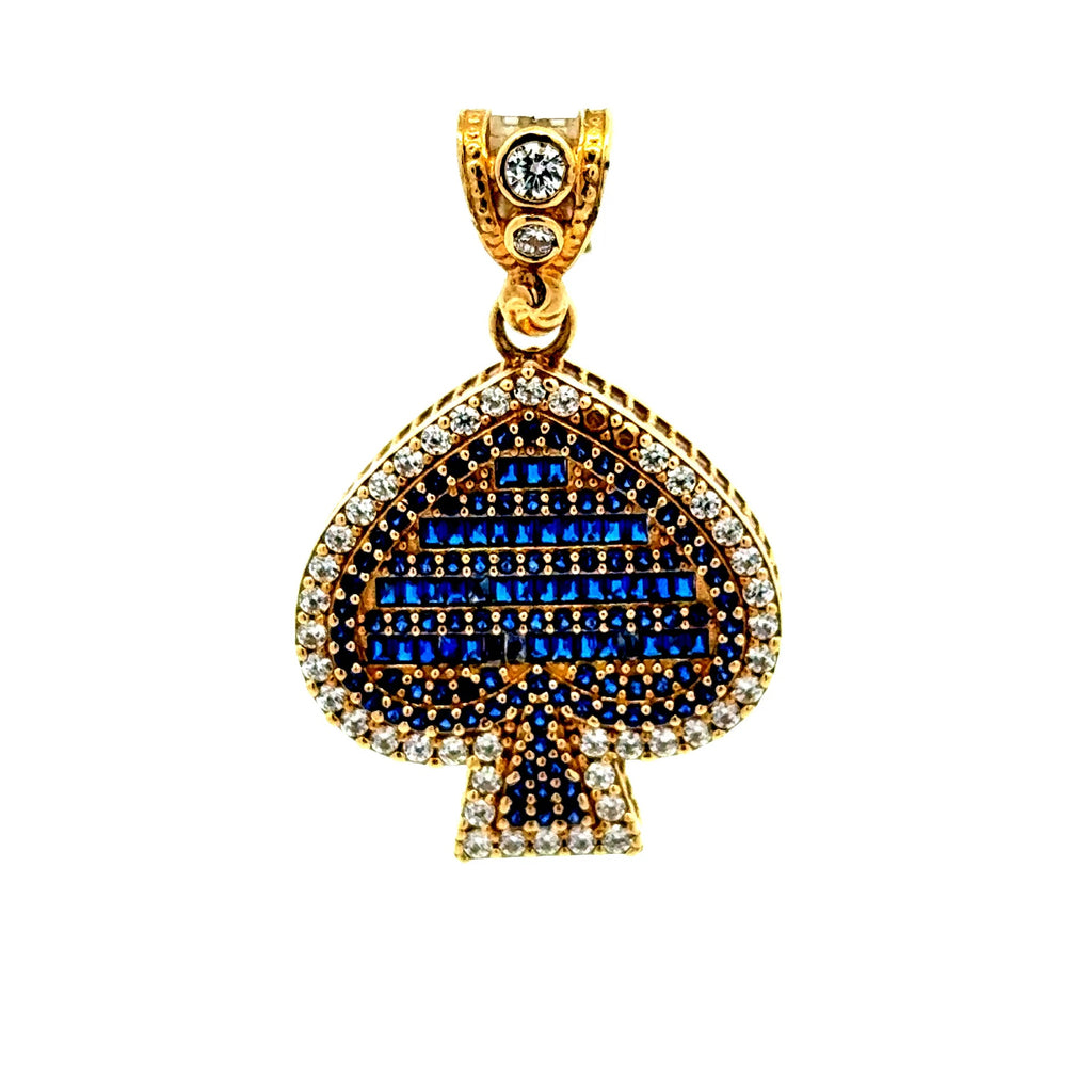 Pendant CZ-Iced Big Blue Spades 37 10K