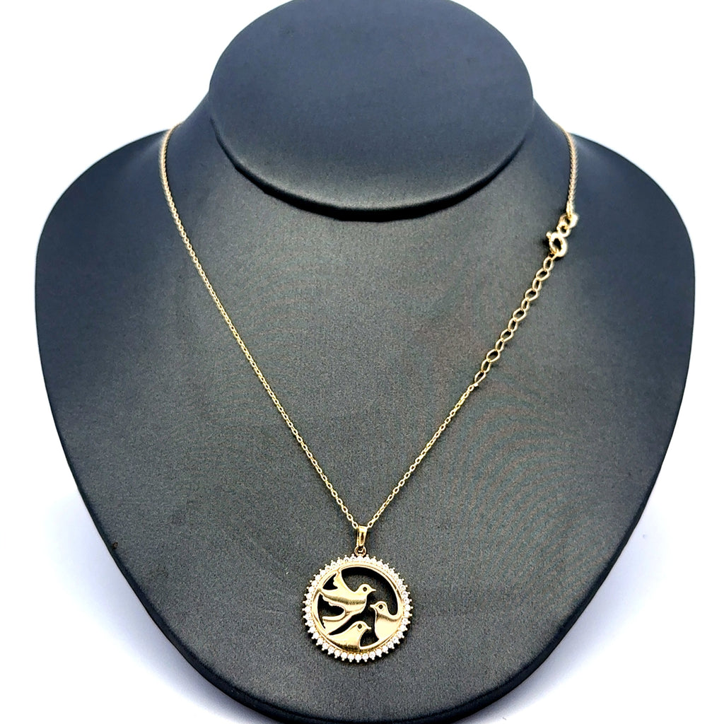 Chain Boston w Doves in CZ-Edged Medallion 0.5mm 18" 14K