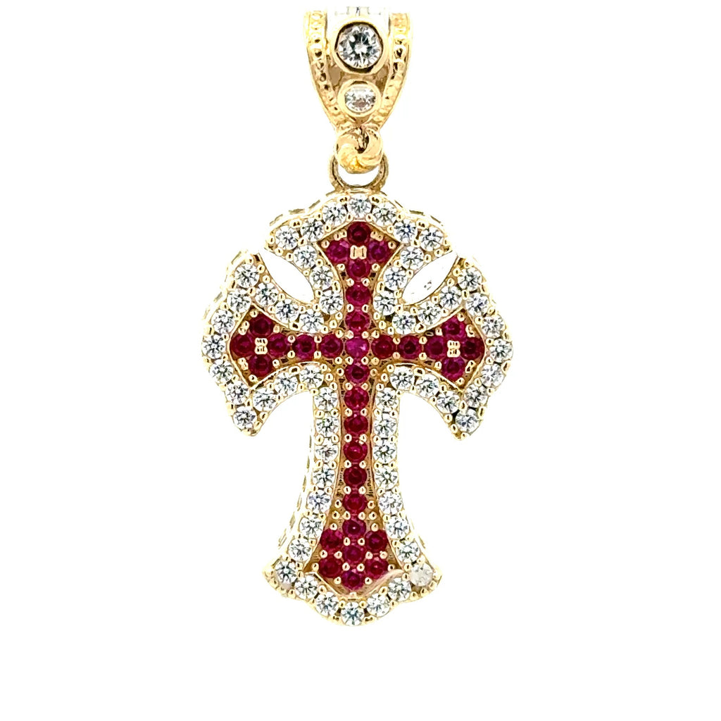 Pendant CZ-Iced Embellished Pink Latin Cross 41.5 10K