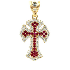 Pendant CZ-Iced Embellished Pink Latin Cross 30 10K