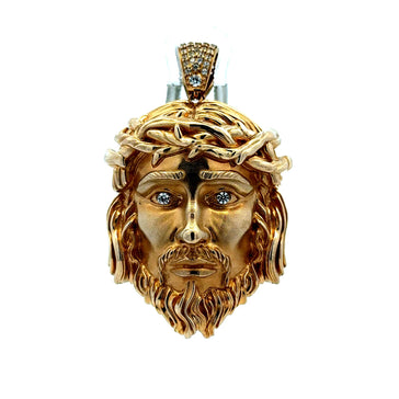 Pendant Jesus Face with Crown of Thorns & CZ 52 14K