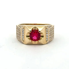 Ring Men's Pavé & Wine Round Stone 10.5 5mm 10K