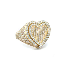 Ring CZ-Iced with Baguette Stones in Big Stepped Heart 9 3.5mm 10K