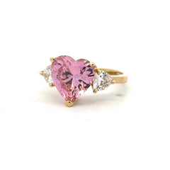 Ring Women Trio Rose Heart Stone 7 2.5mm 10K