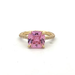 Ring Women CZ-Iced Band Rose Square Stone 6.5 2mm 10K