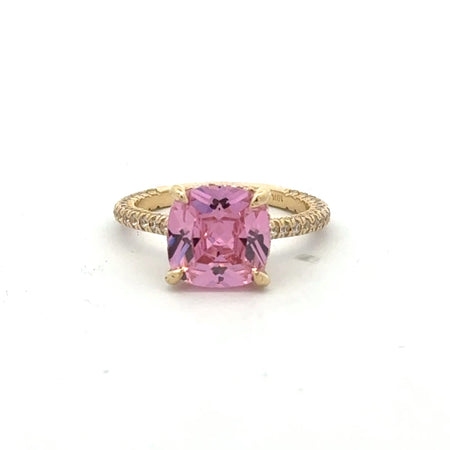 Ring Women CZ-Iced Band Rose Square Stone 6.5 2mm 10K