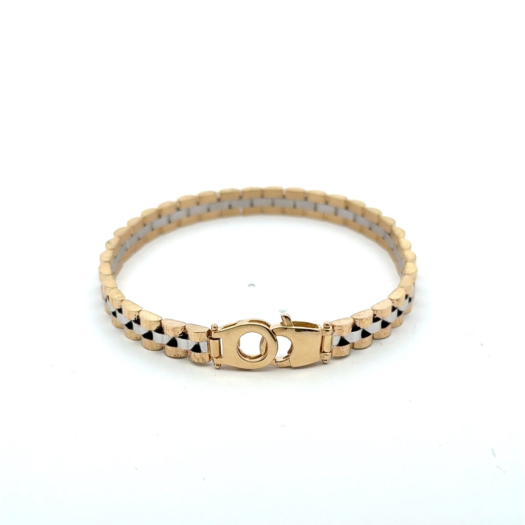 Bracelet Two-Tone Brick Link White 6mm 8.5" 14K