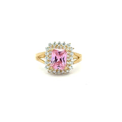 Ring Floral Women Rose Rect Stone 7 2mm 10K