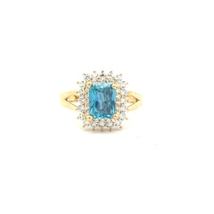 Ring Floral Women Blue Rect Stone 7 2mm 10K