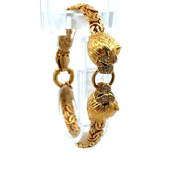 Bracelet Byzantine with Animal Heads & CZ on Ring 7mm 7" 14K