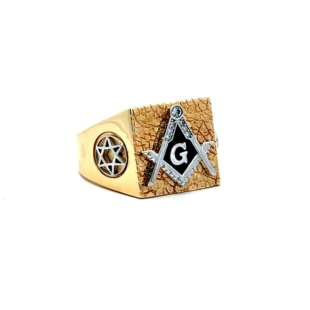 Ring Masonic Square & Compass with CZ 12 3mm 10K