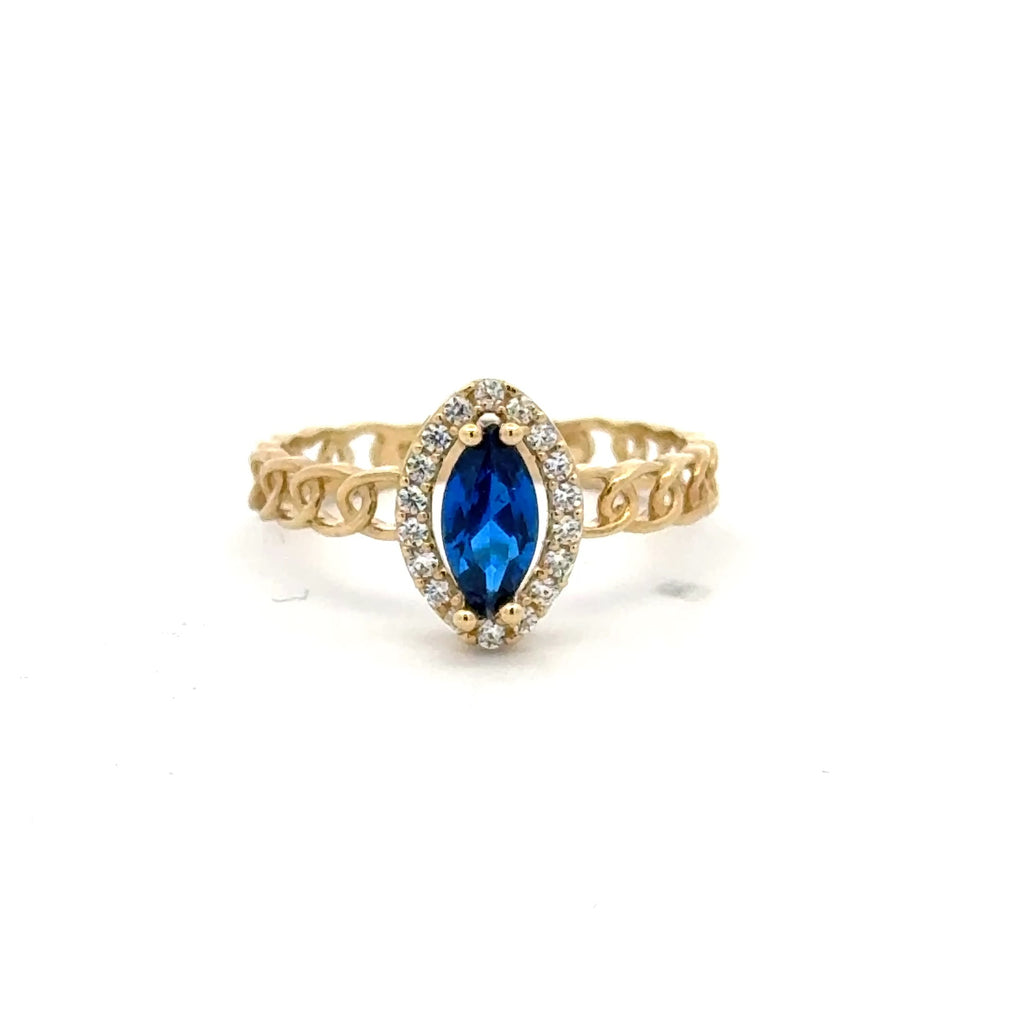 Ring Link Band Royal Blue Cat Eye Stone and CZ 7 2.5mm 10K