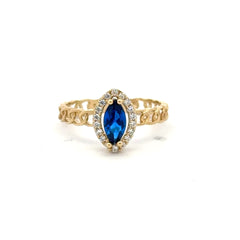 Ring Link Band Royal Blue Cat Eye Stone and CZ 7 2.5mm 10K
