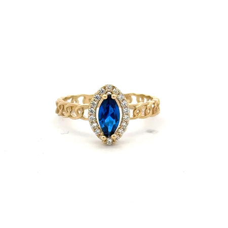Ring Link Band Royal Blue Cat Eye Stone and CZ 7 2.5mm 10K