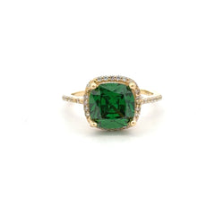 Ring Women Green Square Stone and CZ 6.5 1.5mm 10K