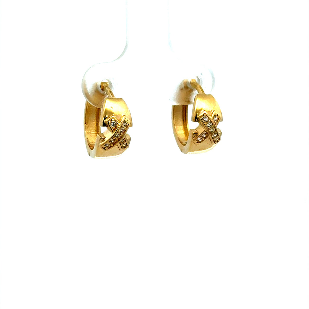 Earrings Huggie with CZ 13 6mm 10K